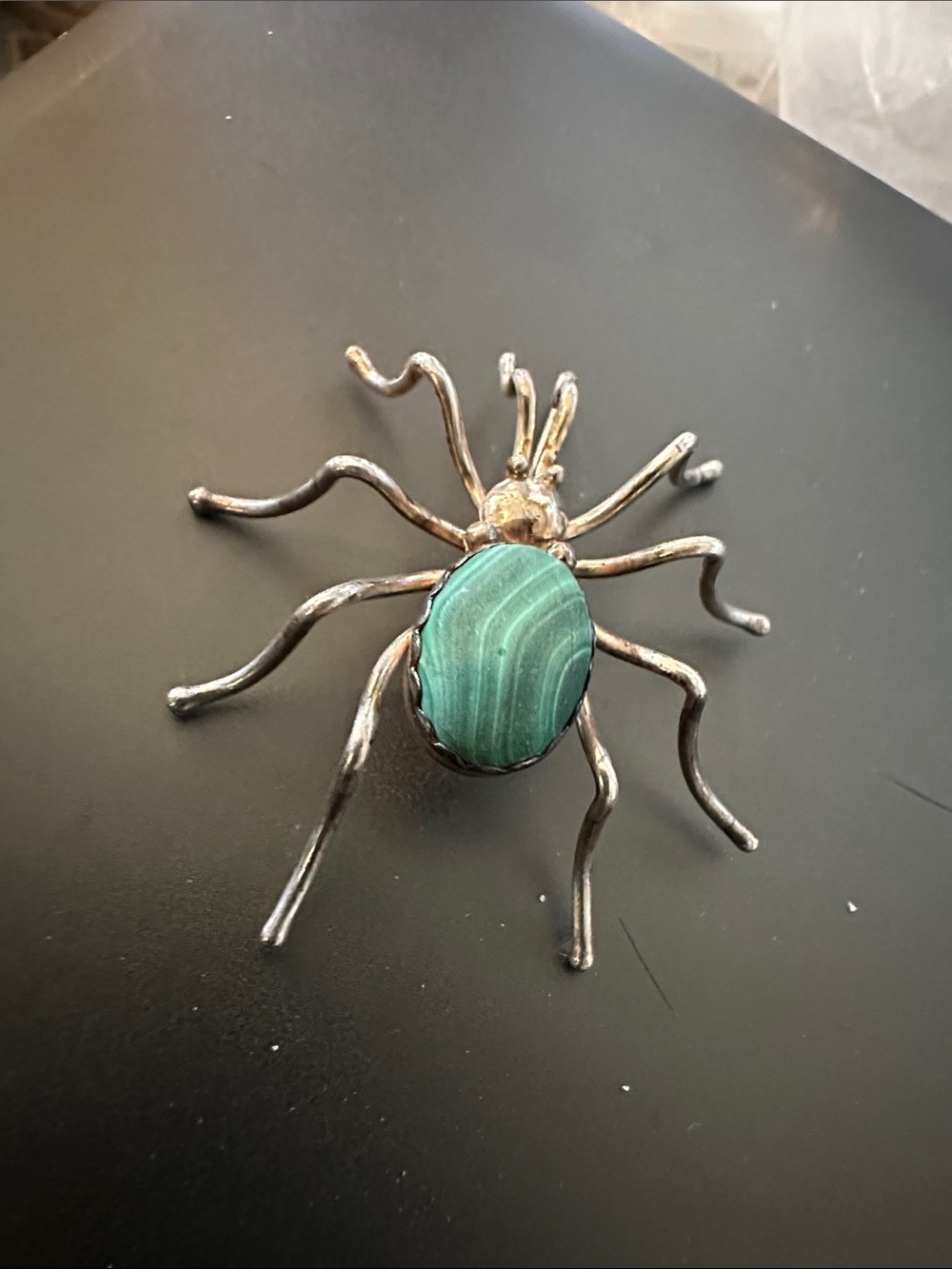 Vintage Spider Brooch with Green Stone
